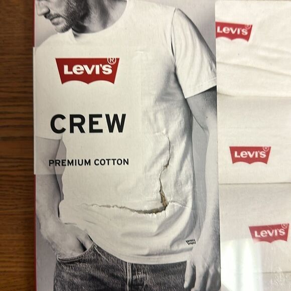 LEVI’S L White Red Logo Crew Tag Free Premium Cotton Short Sleeve Tee Set of 4 - Picture 2 of 9